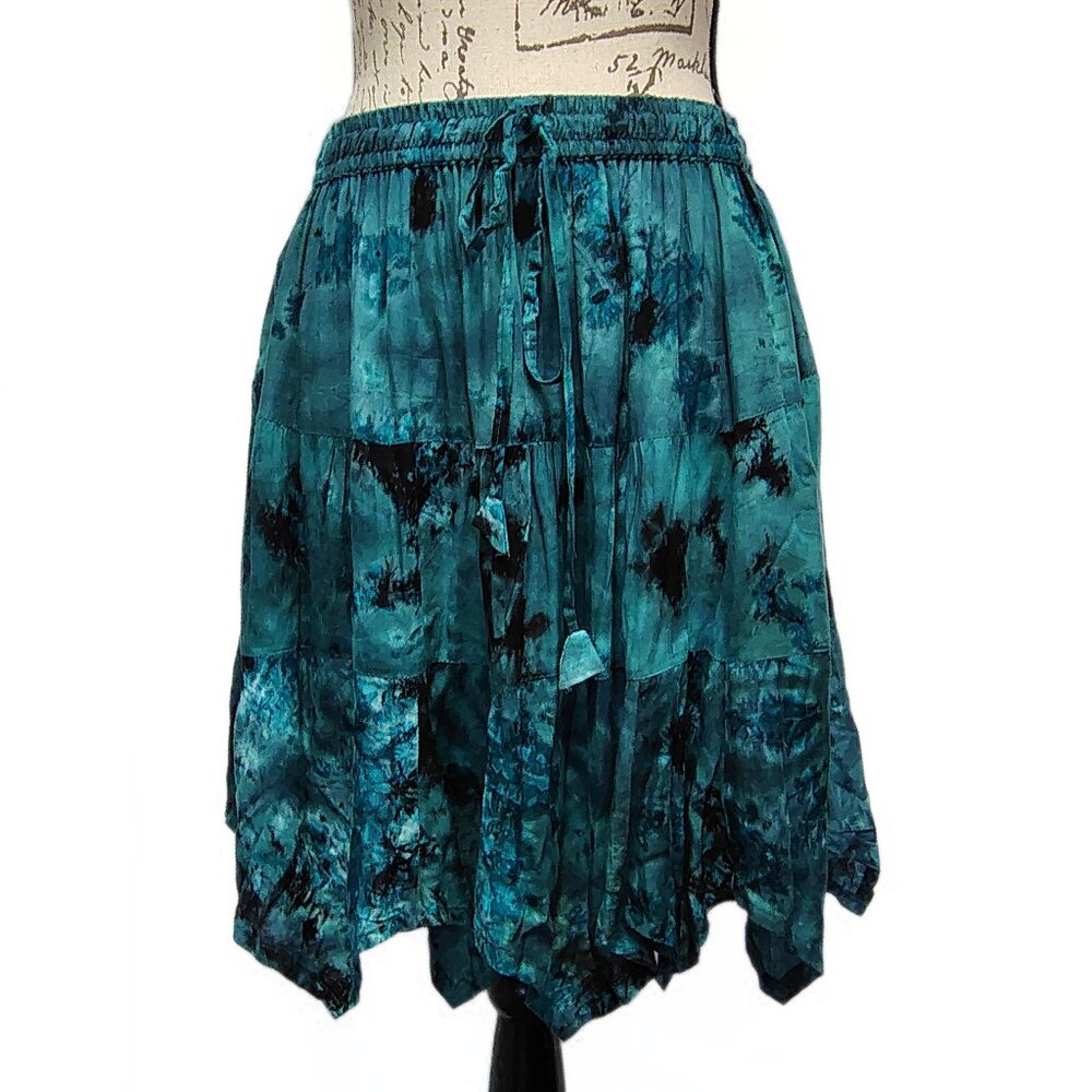 Womens Fairy Grunge Emerald Green Asymmetrical Mini Skirt M Tie Dye Festival